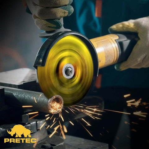 57 Piece 3 Inch Die Grinder Cut Off Wheel Set for Metal and Stainless Steel in use, sparks flying, cutting steel pipe