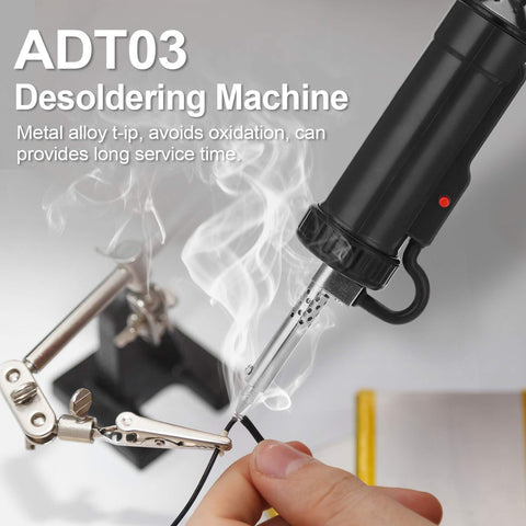 Automatic Desoldering Pump Vacuum Solder Sucker Portable Electric Desoldering Tool 110V 30W in action with metal alloy tip