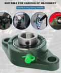 Image of Four Pack Pillow Block Bearing Three Quarter Inch Bore Flange Mount Self Aligning Cast Iron Housing With Set Screw Locking Two Bolt Flange for heavy machinery.