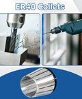 ER40 Collets in use with milling and drilling machines; 12Pcs ER40 Collets Set With Common Size Range From 1/8 To 1-1/8 Inch For Boring Milling Drilling Tapping Engraving And CNC Spindle Machines Pro Grade Quality Shop Ready 0.0003 Inch Tolerance 5um 100 Percent Tested