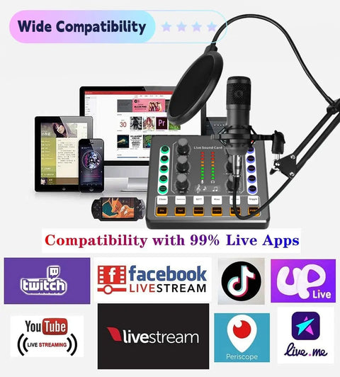 All In One Podcast Studio Bundle With BM 800 Mic Arm And M8 Audio Interface No Driver Plug And Play Live Streaming Card