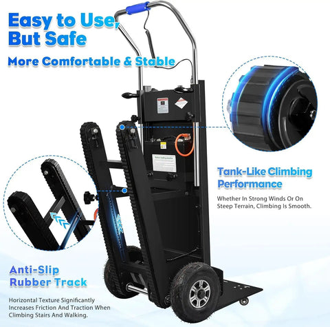 Ralozzd 1250W Electric Stair Climbing Dolly With 900 Lbs Max Load, Folding Aluminum Hand Truck with anti-slip rubber track.