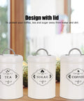 Boost Your Pantry Game With This Three Piece Airtight Kitchen Storage Jar Set Crafted From Thick Powder Coated Iron. Three jars labeled tea, sugar, coffee.