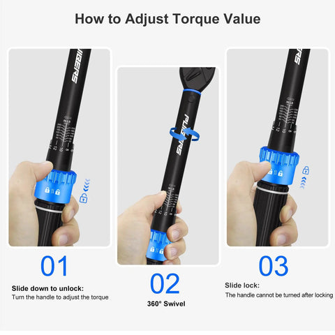 Steps to adjust torque on Garage-Ready Pro Grade Three-Eighths-Inch Drive Torque Wrench Kit With 20-240 In-Lb Range, blue handle