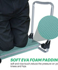 Close-up of Garden Kneeler And Seat 2 In 1 Foldable Bench with Tool Bag, showing wide soft EVA foam pad in use for kneeling comfort.