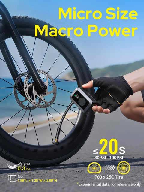 Mini Bike Tire Pump With Digital Gauge And Auto Stop Portable 120 PSI Electric Air Pump inflating bike tire by roadside