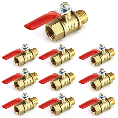 Heavy Duty Brass Ball Valve Set 10 Pack One Quarter Inch Male To Female NPT Shut Off Fittings for water air steam oil gas systems