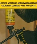 Using Pro Grade Closed Cell Spray Foam Insulation Kit for balconies, door frames, and pipes with a spray applicator.