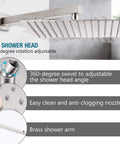 Brushed Nickel Shower Faucet Set With Easy Install Sleek Dual Handle Bath Shower Kit showing 12-inch adjustable shower head