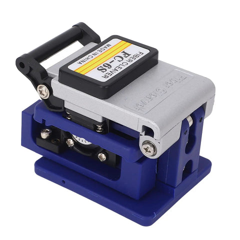 Cocoarm FC 6S Fiber Optic Splitter With Tungsten Steel Cutter, compact design for precise zero point five degree cuts, blue base.