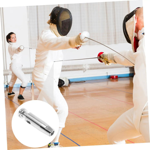 Fencers in action with Durable Stainless Steel Fencing Practice Tip Replacement Head For Foil And Epee Training close-up inset