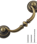Antique Drop Bail Drawer Pulls 4.5 Inch Long 88mm Center To Center 3.5 Inch Vintage Bronze Cabinet Pull Handles Pack Of 6