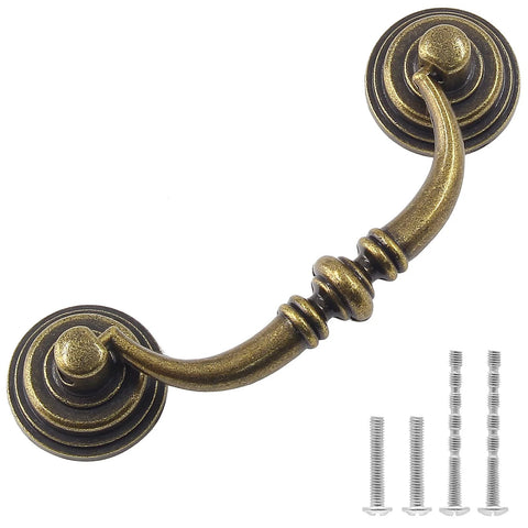 Antique Drop Bail Drawer Pulls 4.5 Inch Long 88mm Center To Center 3.5 Inch Vintage Bronze Cabinet Pull Handles Pack Of 6
