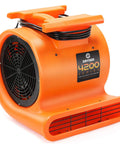 Heavy Duty Industrial Air Mover Carpet Dryer And Stackable Floor Blower With Three Speed Settings And Badass One Horsepower Motor shown at an angle.