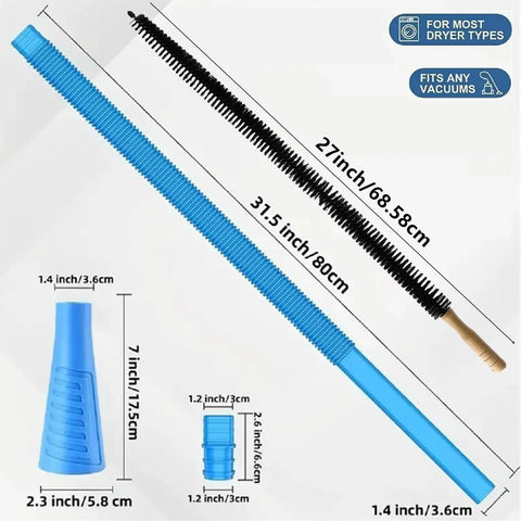 All In One Dryer Vent Cleaning Kit For Most Vacuums With Extendable Hose Long Reach Brush dimensions shown