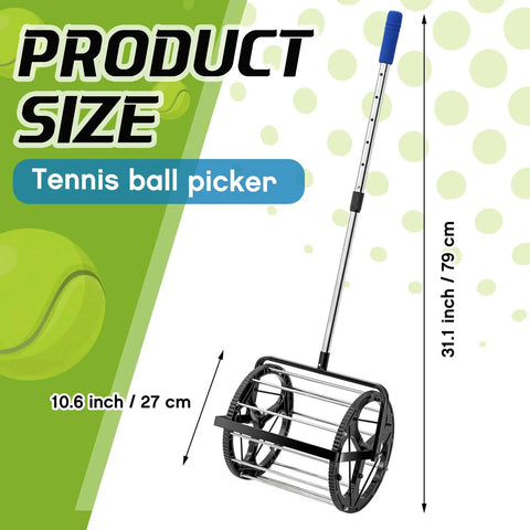 No Bending Over Tennis Ball DinkBall Roller Picker For 1.5 To 3 Inch Balls Quick Rolling Ball Retriever showing size 54-79 cm