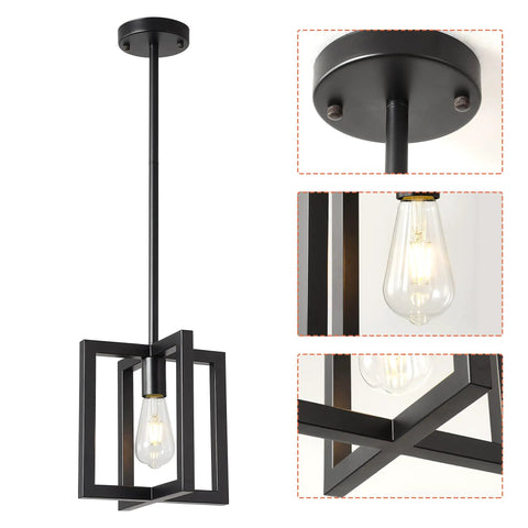 37.5 Inch Black Industrial Pendant Chandelier For Dining Room And Kitchen Island, 6 Light E26 Fixture With Dope Sleek Modern Rustic Open Frame And Matte Black Finish