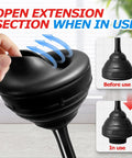 Heavy Duty Toilet Plunger With Wall Rack showing rubber bowl and extension feature for powerful suction designed to blast through stubborn clogs.