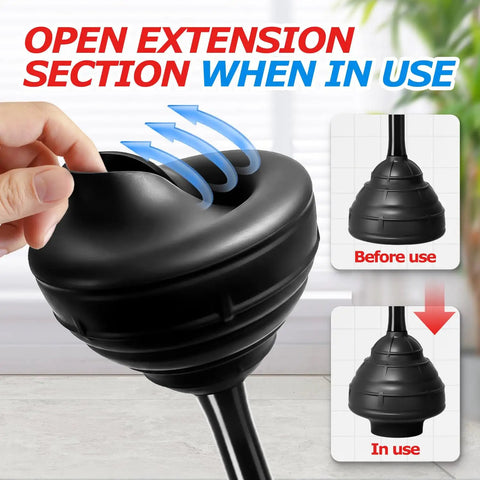 Heavy Duty Toilet Plunger With Wall Rack showing rubber bowl and extension feature for powerful suction designed to blast through stubborn clogs.