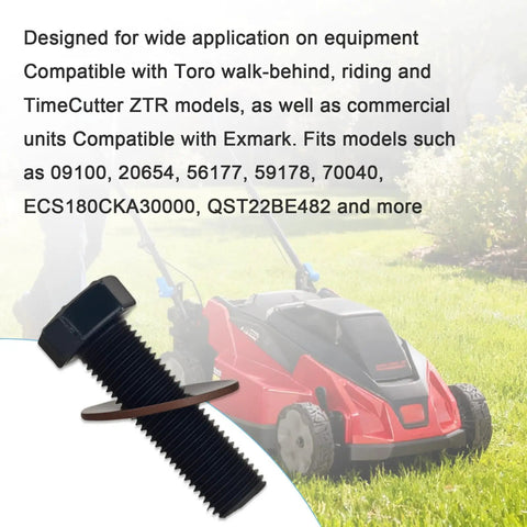 Three-Set 26-0671 Blade Bolts And Belleville Washers Toro Compatible For Walk Behind And Riding Mowers And TimeCutter ZTRs Exmark Compatible Built Tough Get It Done Easy Install Keeps Deck Tight And Rolling black blade bolt with washer shown
