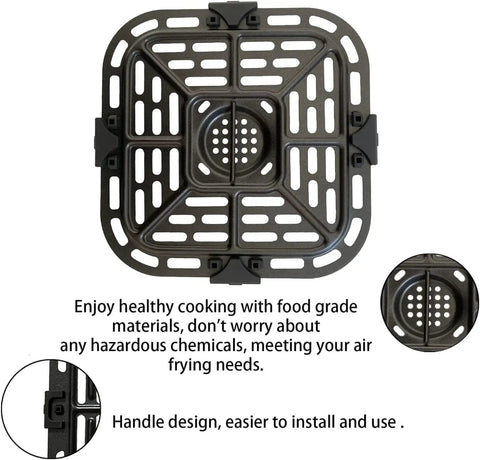 Top view of Upgraded Square Air Fryer Grill Plate For 2 Quart Instant Vortex Mini Nonstick Crisper Pan Insert Rack.