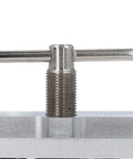 Self Centering Dowel Jig Kit With Six Tungsten Bushings For Slick Straight Bore Alignment heavy-duty aluminum drilling guide features metal handle.