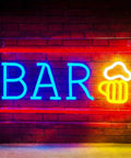 Neon Bar Sign Beer LED Light For Wall Decor USB Powered Acrylic Bar Sign with blue BAR and yellow beer mug on acrylic panel