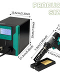 Product dimensions of Electric Solder Sucker Gun With LCD Desolder Station, 90W Desoldering Tool displayed in inches.