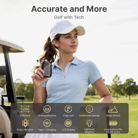 Golf Rangefinder With Slope Compensation And 1200 Yard Range, Compact Leather Exterior Device Packing 6X Magnification, Instant Flag Lock, Tournament Mode Button, Rechargeable Core Engineered For Dead Nuts Accuracy On Weekend Rounds