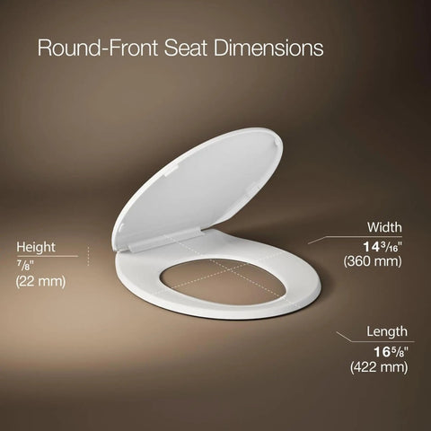 Brevia Quiet Close Round Toilet Seat With Grip Tight Bumpers And Quick Attach Hardware dimensions diagram