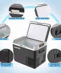 12 Volt Portable Car Refrigerator And Compressor Cooler With 19 Quarts showing handle, inner liner, door seal, and air vents.