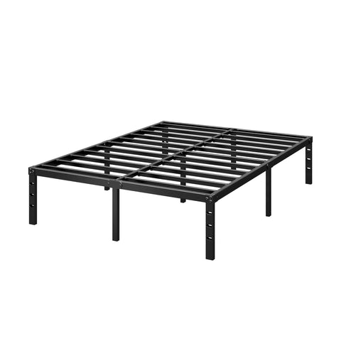 Rock Solid Metal Platform Bed Frame Full Size With Heavy Duty Support Slats No Box Spring Needed, black steel frame with slats.