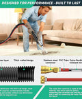 Extractor Kit For Wet Vacuum With 50 Foot Water Line Includes Transparent Dust Removal Head 10 Foot Ribbed Vacuum Hose Two Adapters High Efficiency Water Filter Converts Any Vacuum Into A Do It All Pro Auto Carpet Cleaner For Home Car Upholstery Textiles in use on a carpet.