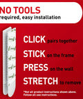 Damage Free Picture Hanging Strips White Medium Sets, 8 Strips Total, Hold Up To 6 Lbs With Two Pairs info graphic with instructions