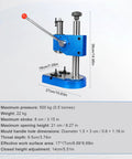Straight Up Heavy Duty 0.5 Ton Manual Arbor Press with Spring Loaded Bench Mount setup showing dimensions and features.