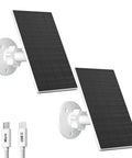Two-pack 2W solar panel for security cameras with Micro USB and USB C port, 360° adjustable mount, black panels on white base