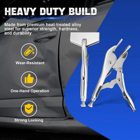 Grab Yourself a Killer Set of These 8 Inch Locking Sheet Metal Clamps Forged Tough With Wide Duckbill Jaws for auto body work.