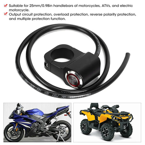 Ride Ready 12V Stainless Steel LED Spotlight Handlebar Switch For Motorcycles ATVs And Electric Bikes With Red Indicator Light 25mm Mount Overload And Reverse Polarity Protection