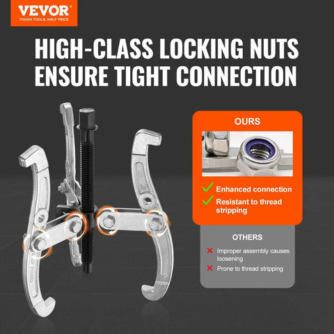 4 Piece Gear Puller Kit With 3 4 6 8 Inch Spreads, 2 Or 3 Reversible Jaws, shown with high-class locking nuts for secure connections