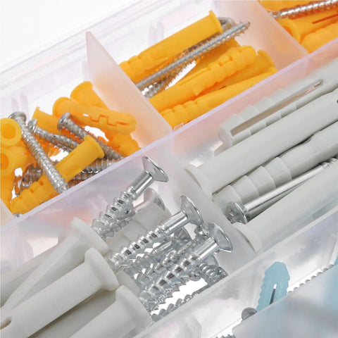 Heavy Duty Screw And Anchor Kit 200 Pieces Self Tapping Drywall Anchors With Plastic Anchors Rust Resistant Yellow Zinc Plated Carbon Steel For Strong Wall Mounts Easy Install, assorted anchors and screws in storage box