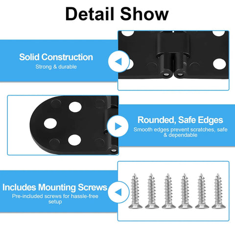 Rock Solid 2 Piece 180 Degree Flip Top Hinges For Folding Tables with rounded edges and included mounting screws.