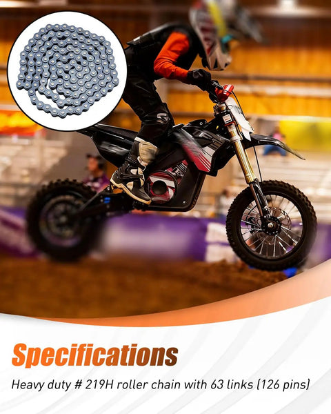 Heavy Duty 219H Chain With 126 Pins For 48V Pro Electric Dirt Bikes Built Tough With Premium Metal High Strength Wear Resistant Long Lasting Performance For Trail Mud And Jump Runs