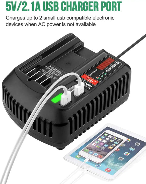 V20 Battery Fast Charger Replacement With 2 USB Ports For 20V Max Lithium Ion Batteries Compatible With CMCB202 charging phone