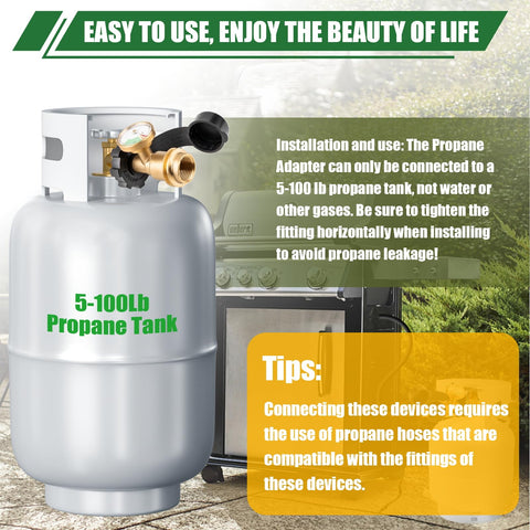 100 Lb Propane Tank Adapter With Gauge Converts POL To QCC1 Type 1, Supports Old And New Connection Styles, Easy Install For RVs