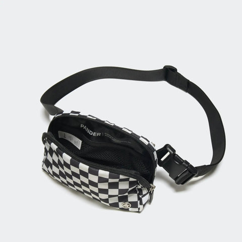 Two Way Zipper Fanny Pack For Women Water Resistant Nylon Belt Bag With Adjustable Strap Crossbody Ready Checkered Black Waist Pack