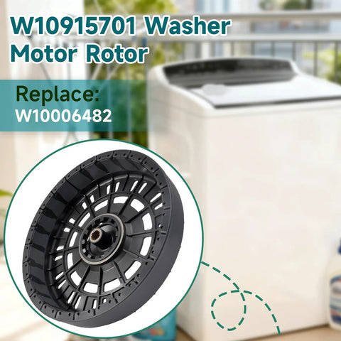 Black 9.45 Inch Washer Rotor Replacement For Kenmore And Whirlpool Machines W10006482 W10915701 Motor Rotor Washing Machine Assembly No Fuss Install Durable OEM Alternative, black washer rotor close-up