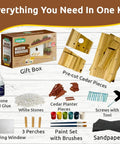 Modern Birdhouse DIY Kit For Kids And Adults Build Your Own Woodworking Craft Easy Fam Bonding Project For Skill Building Creative Woodworking Kit items include cedar pieces, paint set, and tools.