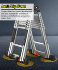 Heavy Duty Telescoping Extension Ladder showcasing anti-slip rubber foot design for stable indoor and outdoor use.