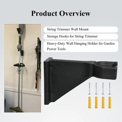 Heavy Duty Wall Mount For Garden Tools And Trimmer Storage, Holds Up To 250 Lb, shown with mounting screws