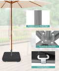 Heavy Duty Beefy 220 Pound Patio Umbrella Base With Sandbags, All Weather Oxford Cover, parts close-up and support details